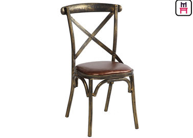 acheter Le bois aiment les chaises élégantes arrières de restaurant en métal de X avec des sièges de cuir de Brown online manufacture