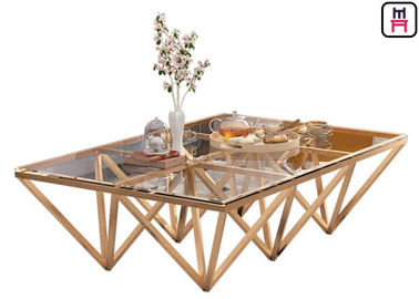acheter Table basse supérieure d'acier inoxydable de verre trempé d'intérieur avec la base géométrique de triangle online manufacture