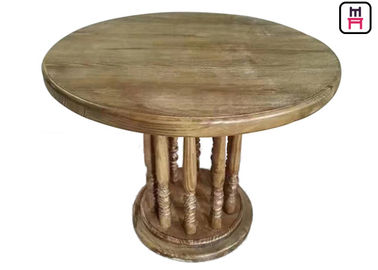 Table de salle à manger supérieure en bois rustique de restaurant, table de salle à manger ronde de cru romain de colonne