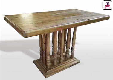 Table de salle à manger de restaurant de rectangle de cru avec la colonne romaine rustique en bois solide