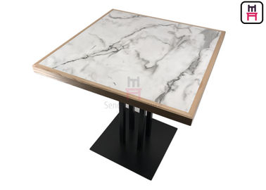 Modèle de marbre blanc HPL de table de salle à manger de stratifié de buffet de 4 personnes avec le bord en bois de pin