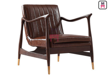 Cadre en bois de sofa de Brown de cendre simple en cuir de chaise avec les pieds de cuivre 73 * 68 * 85cm